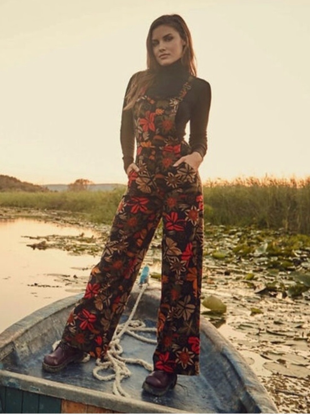 Banditos  Floral Wide-Leg Black Jumpsuit Overalls #AB27